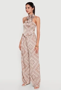 Satin Bandana Print Tube Top with Scarf
