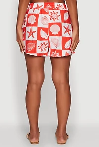 Womens Trendy Crepe Knit High Waisted Beach Print Shorts, Red, Size L