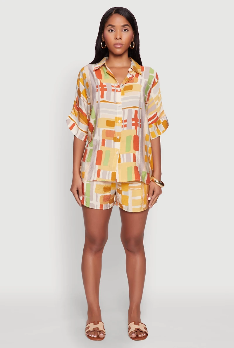Abstract Geometric Print Airy Shirt
