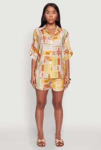 Abstract Geometric Print Airy Shirt