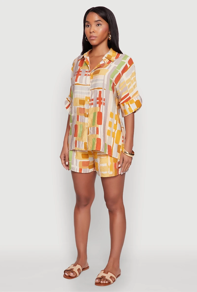 Abstract Geometric Print Airy Shirt