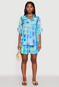 Abstract Geometric Print Airy Shorts