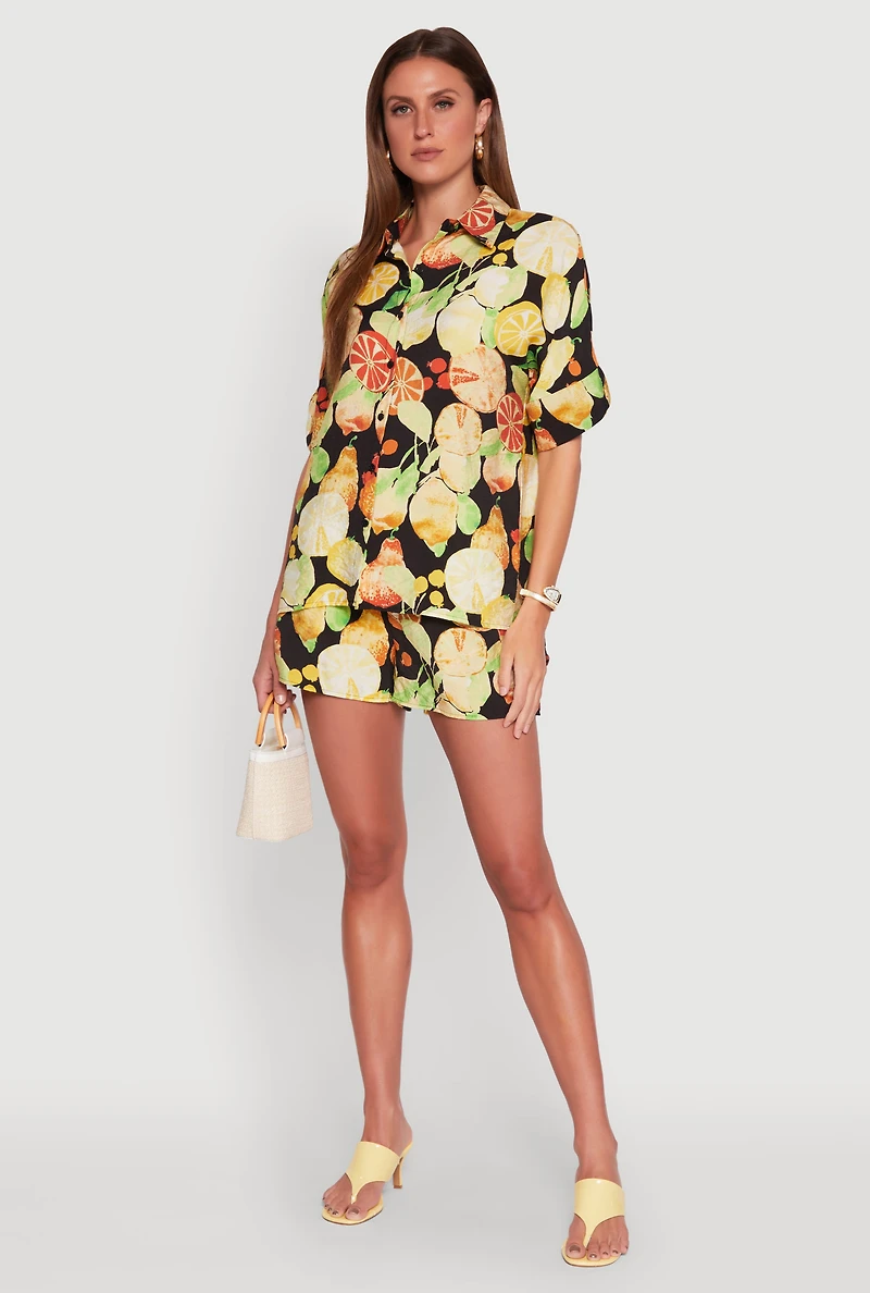 Womens Airy Fruit Print Shorts, Multi, Size L