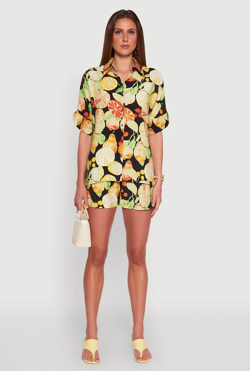 Womens Airy Fruit Print Shorts, Multi, Size L