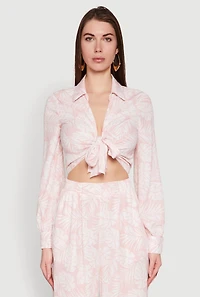 Womens Airy Collared Tie Front Blouse, Pink, Size S