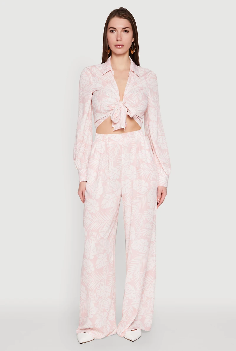 Womens Airy Collared Tie Front Blouse, Pink, Size S