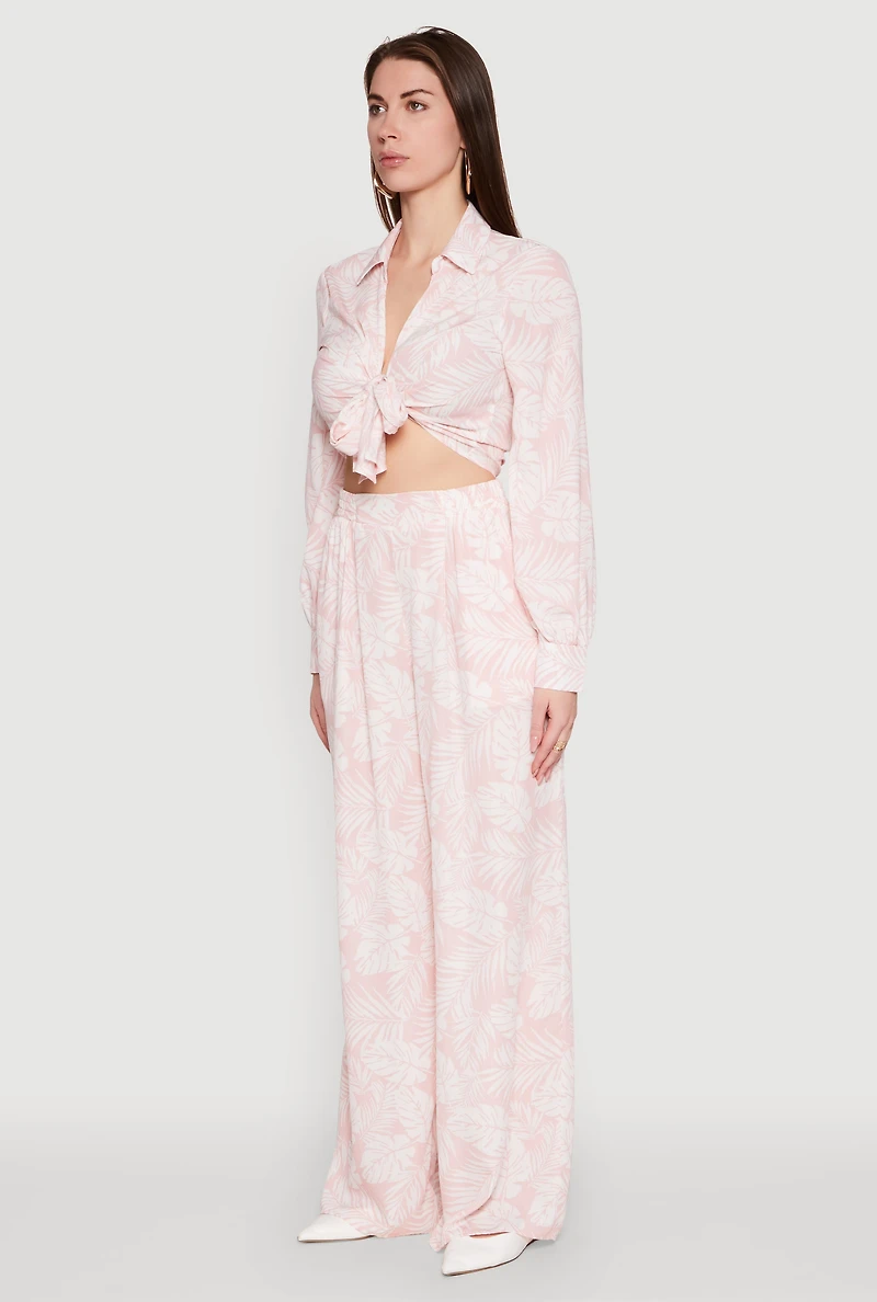 Womens Airy Collared Tie Front Blouse, Pink, Size S
