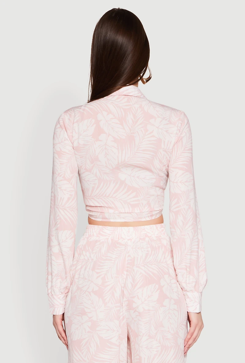 Womens Airy Collared Tie Front Blouse, Pink, Size S