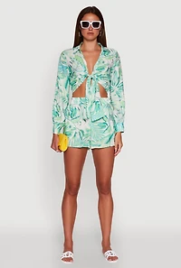 Tropical Floral Print High Waisted Shorts with Elastic Waist