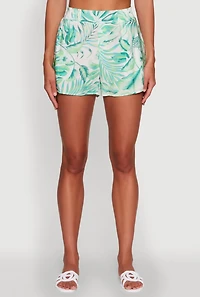 Tropical Floral Print High Waisted Shorts with Elastic Waist