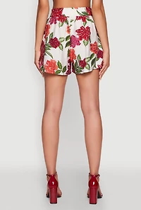 Womens Crepe Knit Floral High Waisted Shorts, Multi, Size L