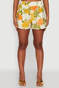 Womens Crepe Knit Floral High Waisted Shorts, Multi, Size XL