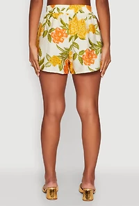 Womens Crepe Knit Floral High Waisted Shorts,