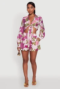 Crepe Knit Floral High Waisted Shorts