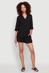 Womens Trendy High Waisted Textured Knit Shorts for Casual Wear,