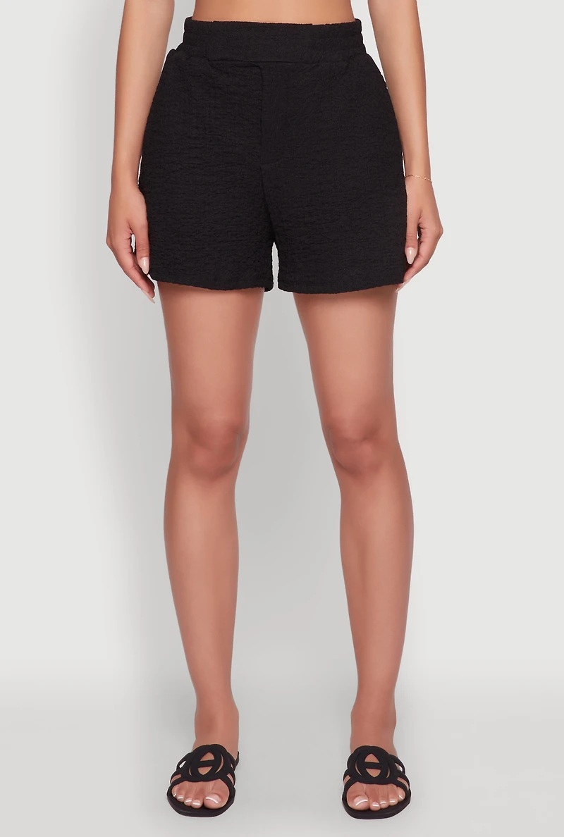Womens Trendy High Waisted Textured Knit Shorts for Casual Wear,
