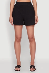 Womens Trendy High Waisted Textured Knit Shorts for Casual Wear,