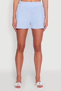 Womens Trendy High Waisted Textured Knit Shorts for Casual Wear, Blue,