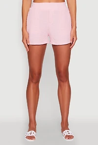 Womens Trendy High Waisted Textured Knit Shorts for Casual Wear, Pink,
