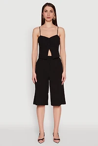 Womens Chic Sleeveless Sweetheart Top with Button Details, Black, Size L