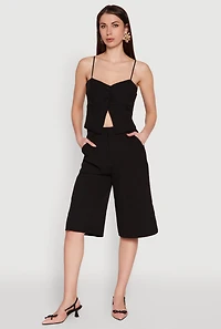 Womens Chic Sleeveless Sweetheart Top with Button Details, Black, Size L