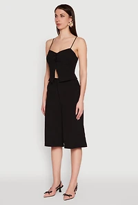 Womens Chic Sleeveless Sweetheart Top with Button Details, Black, Size L