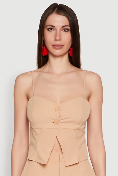 Chic Sleeveless Sweetheart Top with Button Details