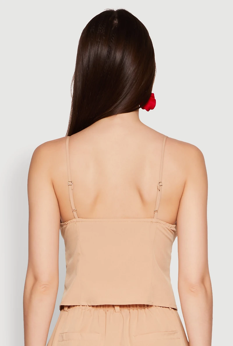 Womens Chic Sleeveless Sweetheart Top with Button Details, Beige, Size M