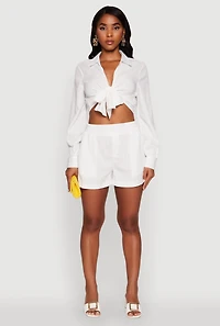 Trendy High Waisted Textured Knit Shorts with Pockets