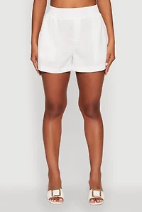 Trendy High Waisted Textured Knit Shorts with Pockets