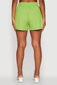 Womens Trendy High Waisted Textured Knit Shorts with Pockets, Green, Size XL