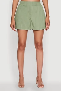 Womens Trendy High Waisted Textured Knit Shorts with Pockets, Green, Size M