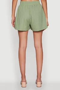 Womens Trendy High Waisted Textured Knit Shorts with Pockets, Green, Size M