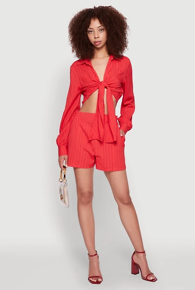 Womens Trendy High Waisted Textured Knit Shorts with Pockets,