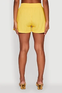 Womens Trendy High Waisted Textured Knit Shorts with Pockets, Yellow, Size S