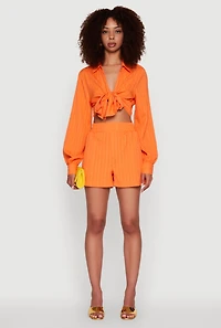 Trendy High Waisted Textured Knit Shorts with Pockets