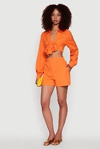 Womens Trendy High Waisted Textured Knit Shorts with Pockets, S