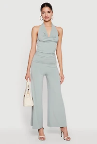 Cowl Halter Neck Side Ruched Top