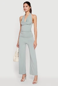 Cowl Halter Neck Side Ruched Top