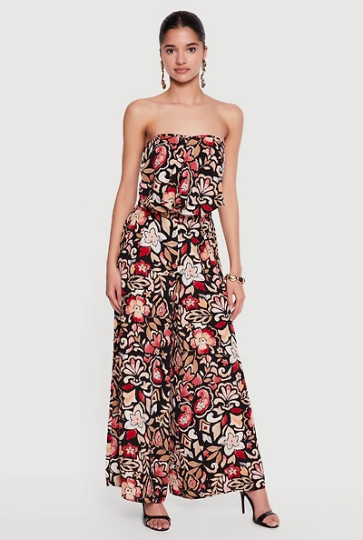 Floral Crepe Knit High Waisted Palazzo Pants