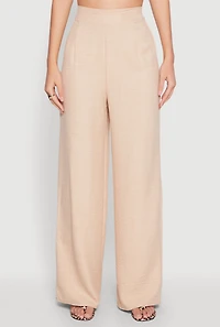 Womens Linen High Waisted Wide Leg Pants, Beige, Size M