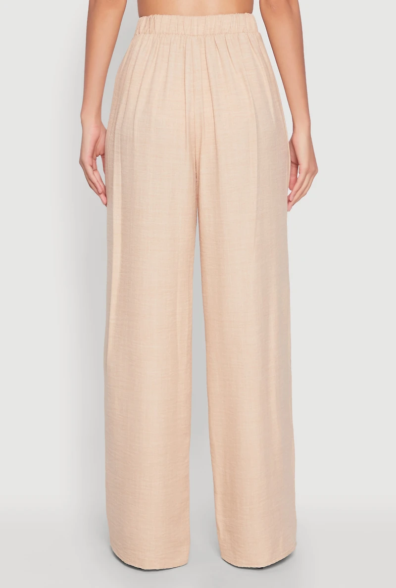 Womens Linen High Waisted Wide Leg Pants, Beige, Size M
