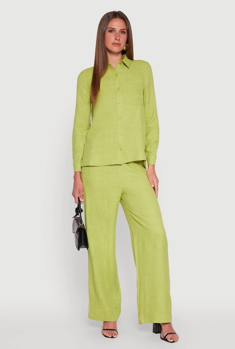 Womens Linen High Waisted Wide Leg Pants, S