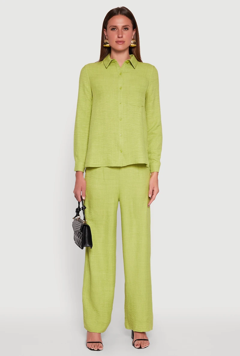 Womens Linen High Waisted Wide Leg Pants, S
