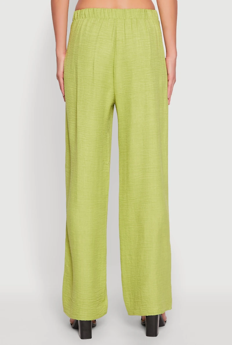 Womens Linen High Waisted Wide Leg Pants, S