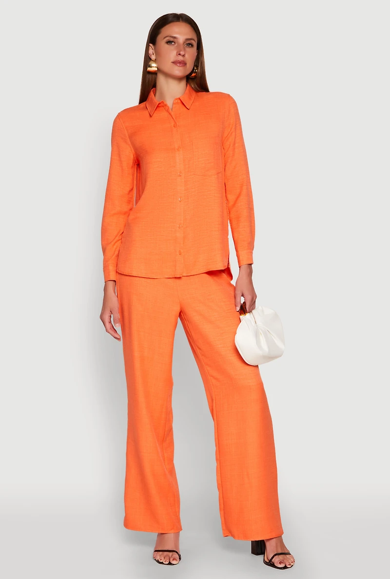 Womens Linen High Waisted Wide Leg Pants, Orange,