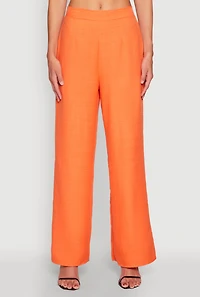 Womens Linen High Waisted Wide Leg Pants, Orange, Size S
