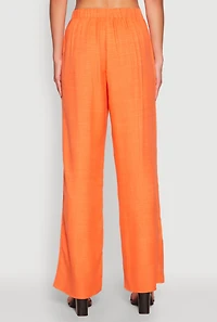Womens Linen High Waisted Wide Leg Pants, Orange, Size S