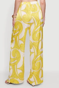 Satin Printed Patterned Wide Leg Casual Pants