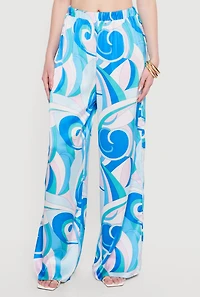 Satin Printed Patterned Wide Leg Casual Pants